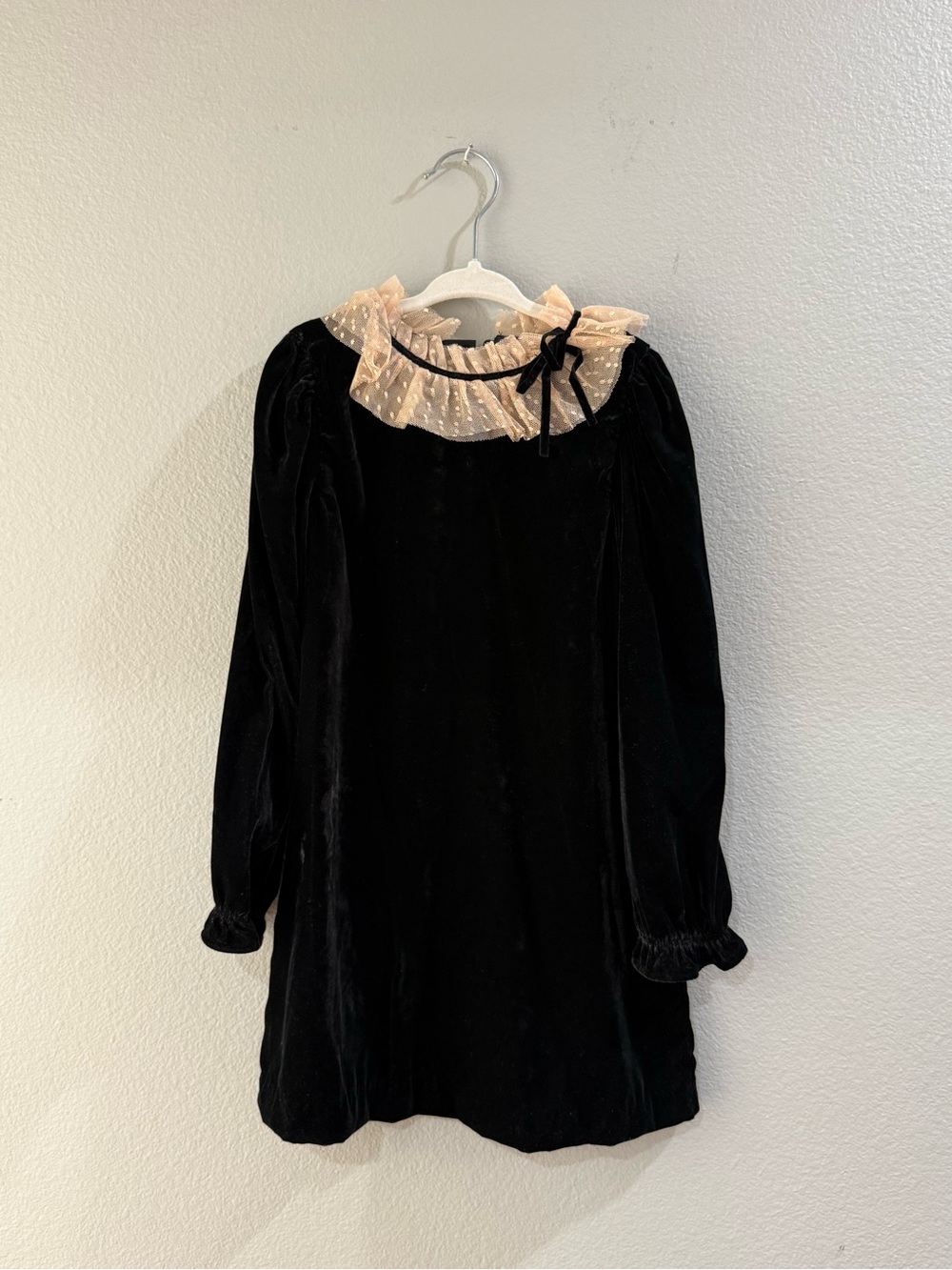Janie and Jack Black Velvet Dress with Cream Ruffle Collar